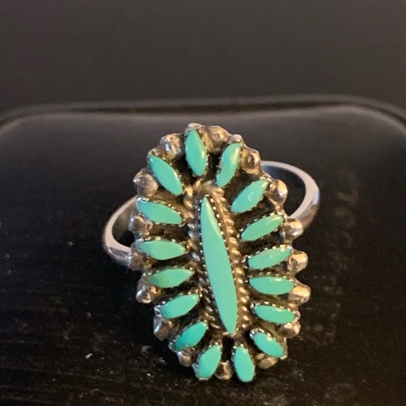 Zuni Petite Point Sterling Silver & Turquoise Ring Size 6 Sleeping Beauty. - Picture 3 of 11